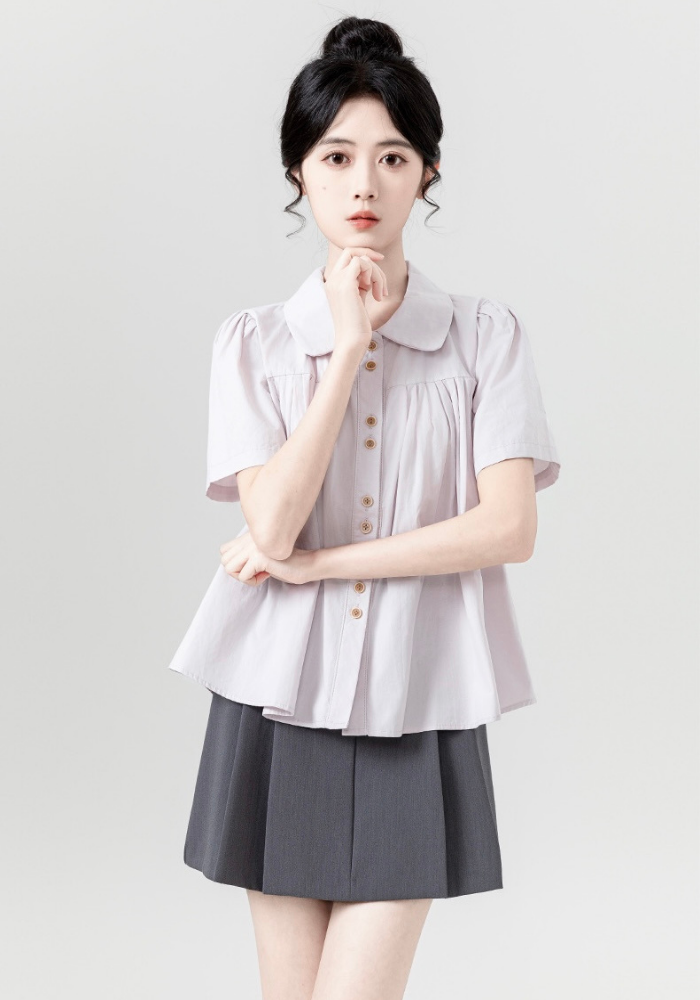 [Polo collar puff sleeve doll shirt]