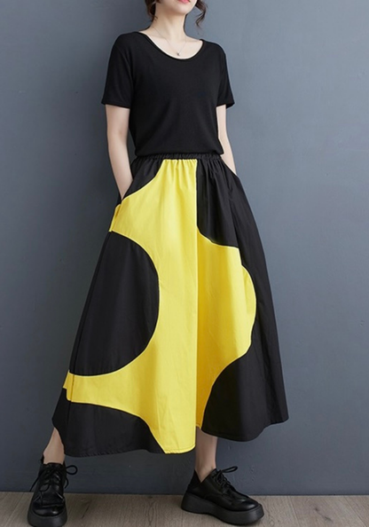 Korean style patchwork A-line skirt