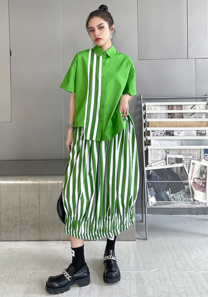 [Retro Hong Kong style casual shirt + bud skirt suit]
