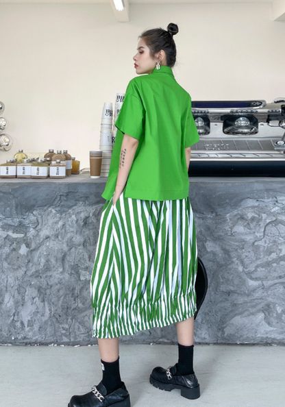 [Retro Hong Kong style casual shirt + bud skirt suit]