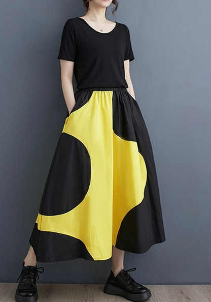 Korean style patchwork A-line skirt