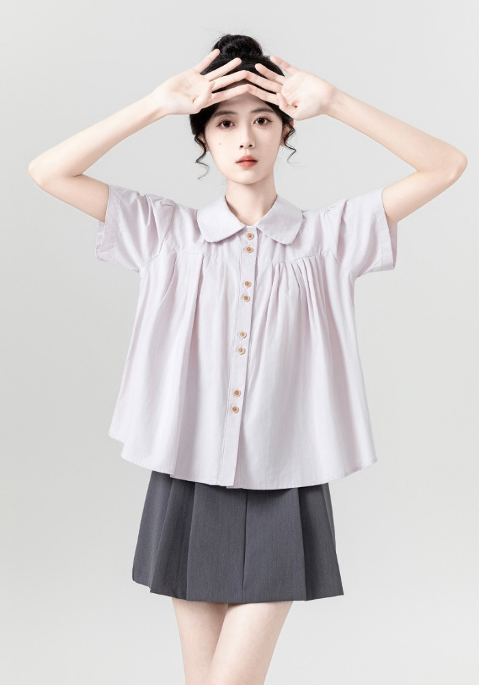 [Polo collar puff sleeve doll shirt]