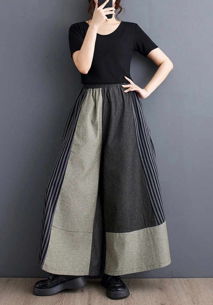 [Denim spliced ​​straight wide-leg pants]