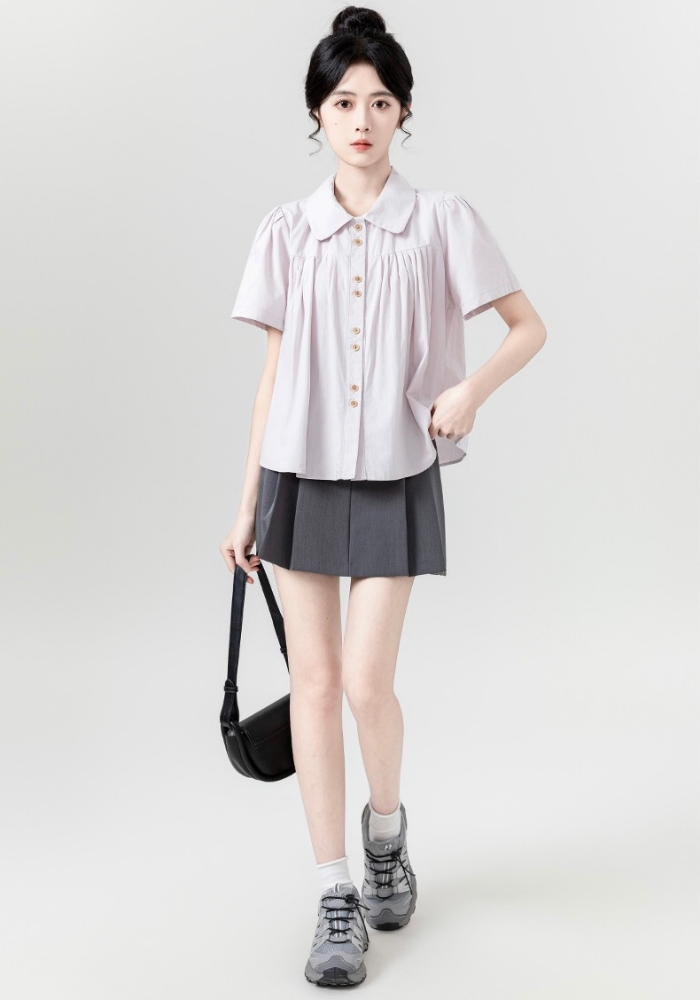 [Polo collar puff sleeve doll shirt]