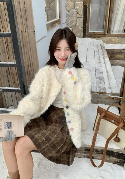 彩扣羊毛外套