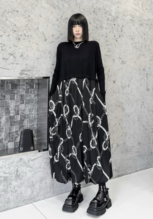 黑色鏈條印花裙