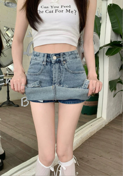 Bow-tie denim mini skirt