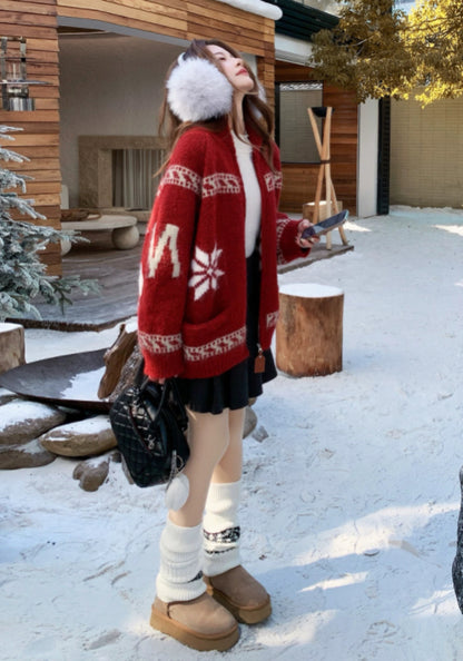 紅色印花羊毛外套