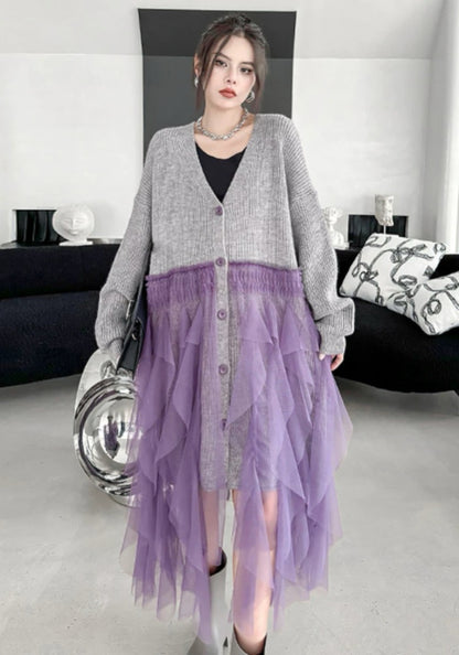 網紗拼接針織裙