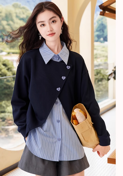 High slit fake two piece sweatshirt