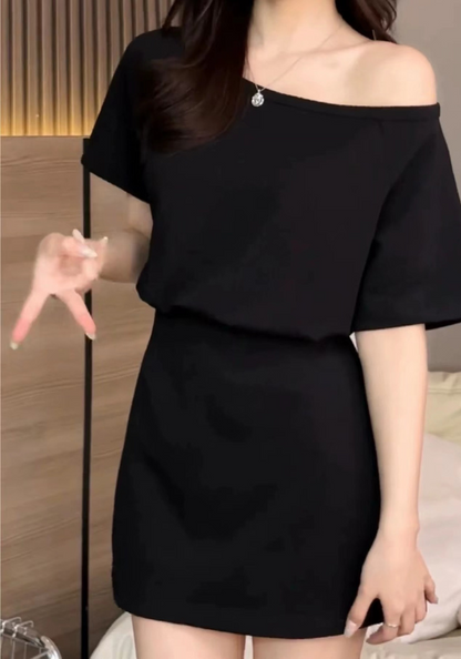 Off-the-shoulder T-shirt dress