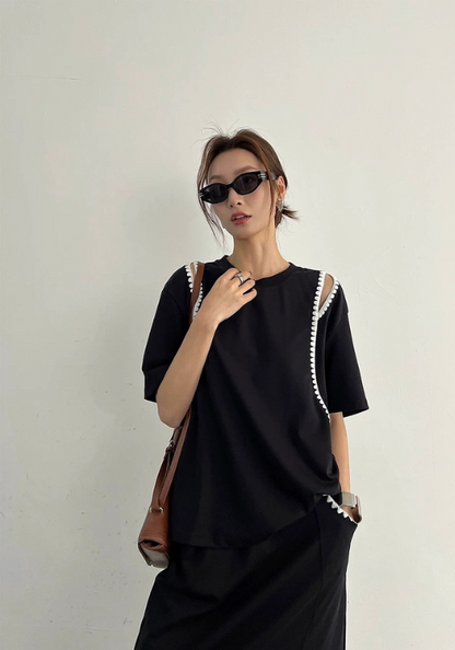 New Black Off-Shoulder T+ Slit Skirt Set