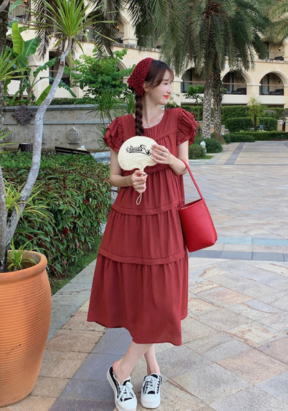甜美風小飛袖蛋糕裙