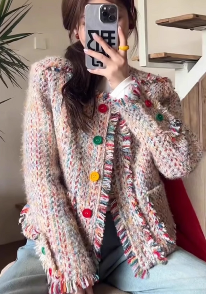 彩色流蘇小香風外套