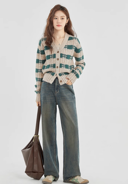 Premium green striped sweater