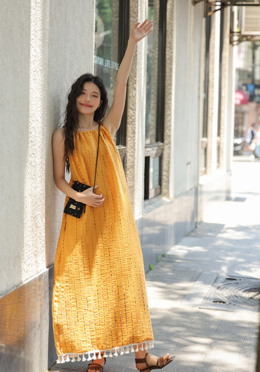 Yellow tassel suspender dress