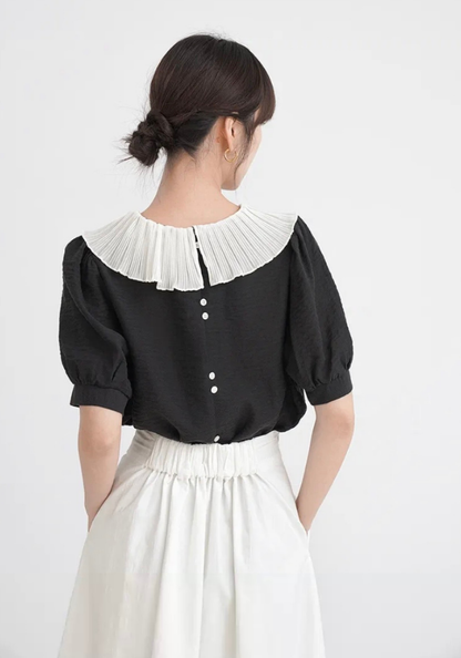 French ruffled short-sleeved shirt