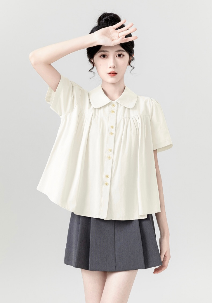 [Polo collar puff sleeve doll shirt]