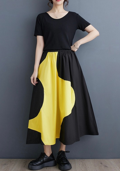 Korean style patchwork A-line skirt