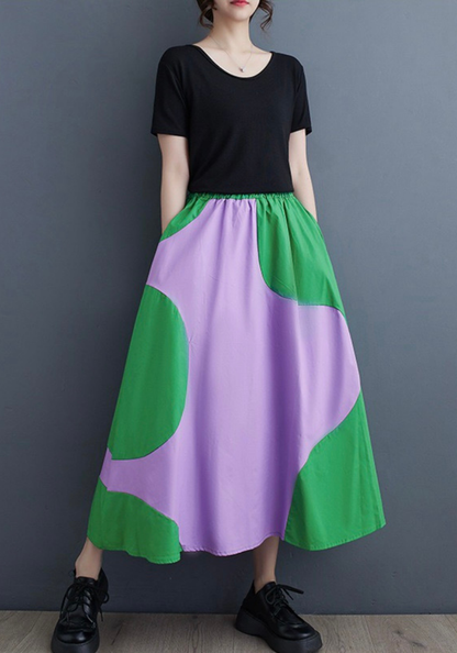 Korean style patchwork A-line skirt