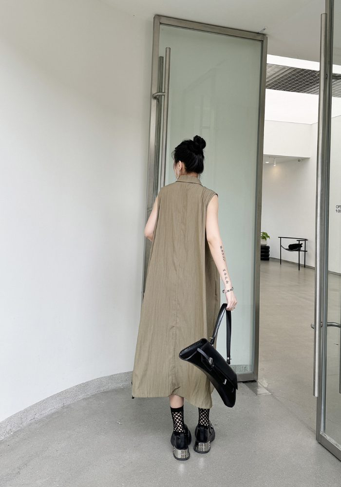 [Korean style Polo collar cardigan vest dress]