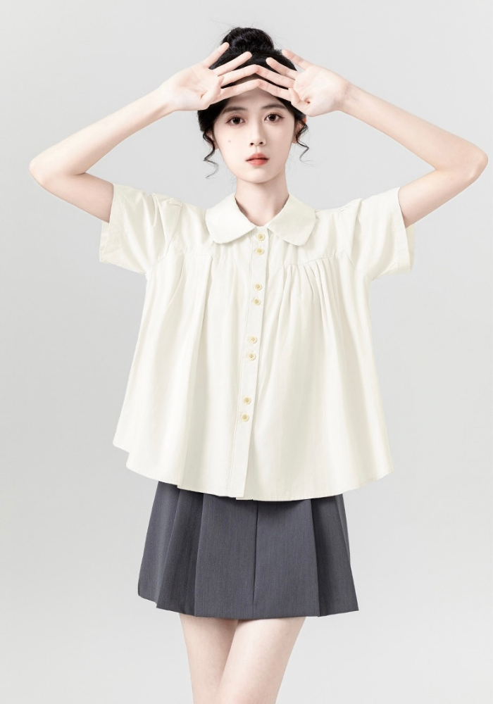 [Polo collar puff sleeve doll shirt]