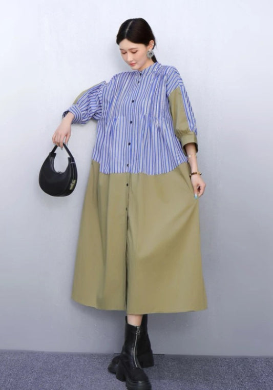 條紋襯衫拼接裙