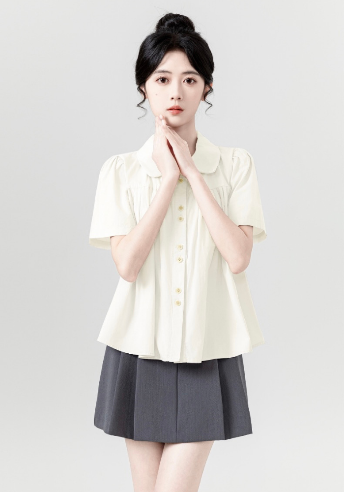 [Polo collar puff sleeve doll shirt]