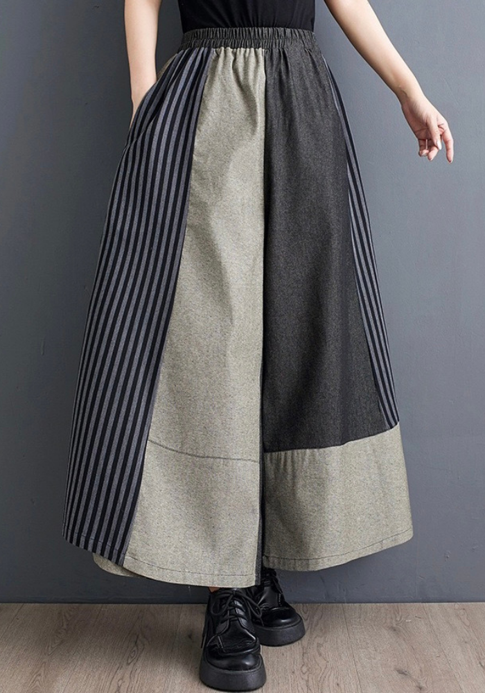 [Denim spliced ​​straight wide-leg pants]