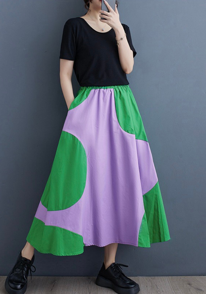 Korean style patchwork A-line skirt