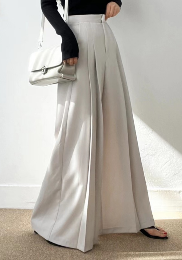 [Korean style high-waisted wide-leg suit pants]