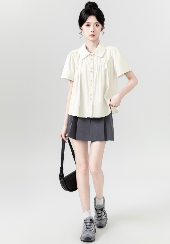 [Polo collar puff sleeve doll shirt]