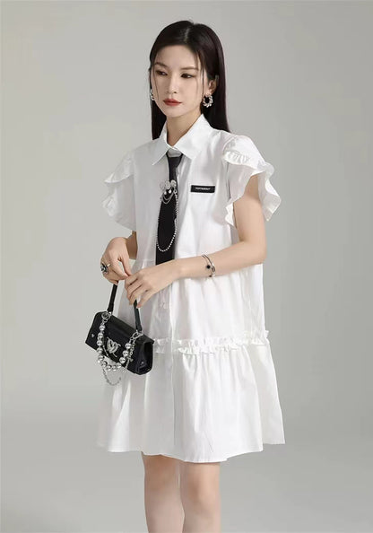 Fungus hem short sleeve shirt dress