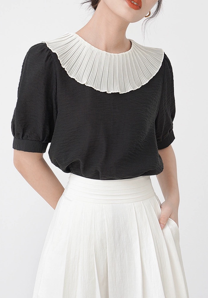 French ruffled short-sleeved shirt