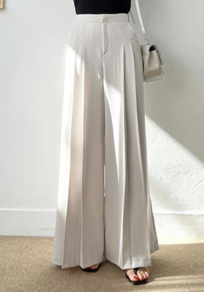 [Korean style high-waisted wide-leg suit pants]