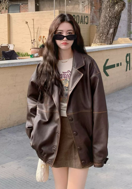 棕色皮衣外套