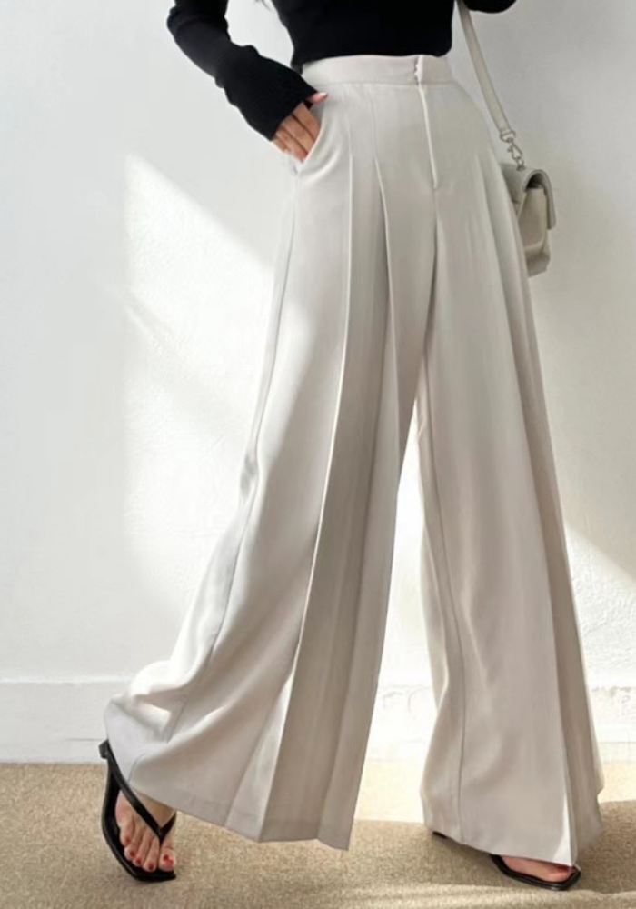 [Korean style high-waisted wide-leg suit pants]