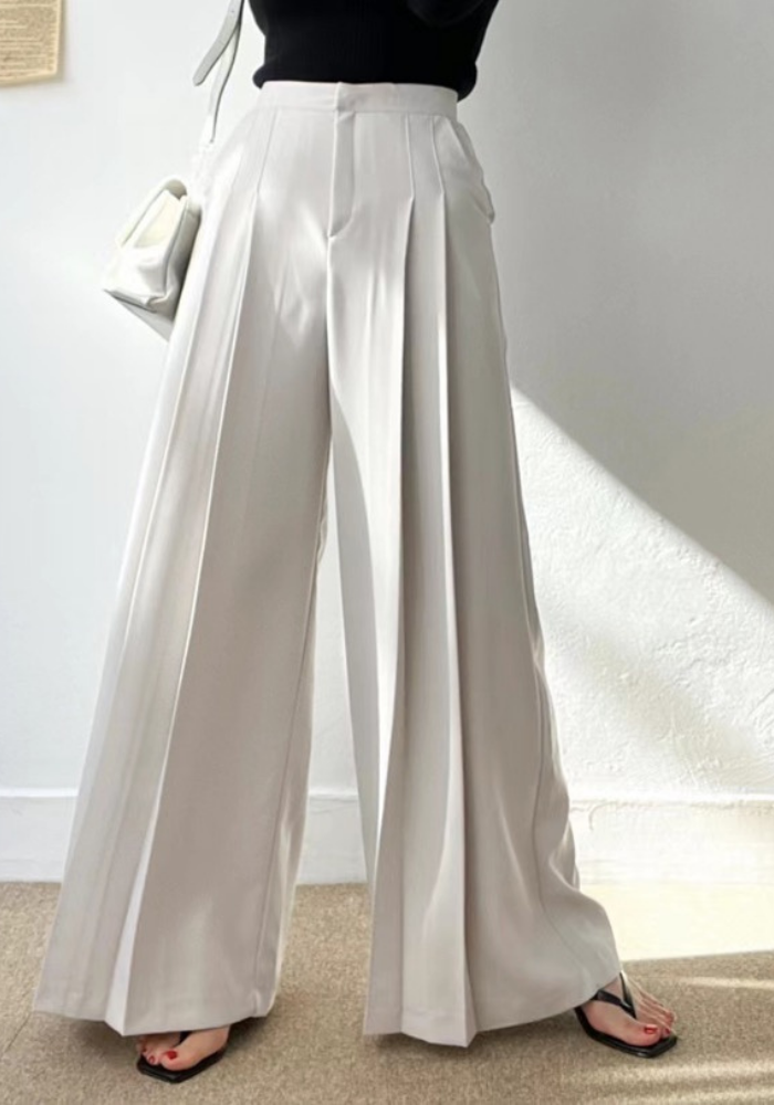 [Korean style high-waisted wide-leg suit pants]