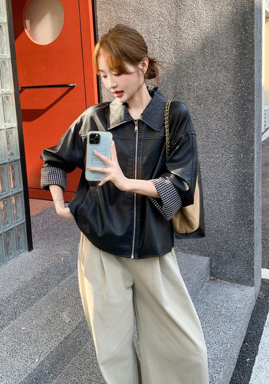 黑色皮衣外套
