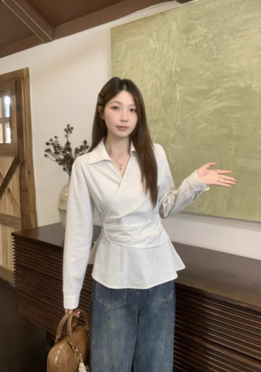 條紋收腰襯衫