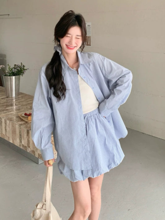 韓系藍襯衫套裝