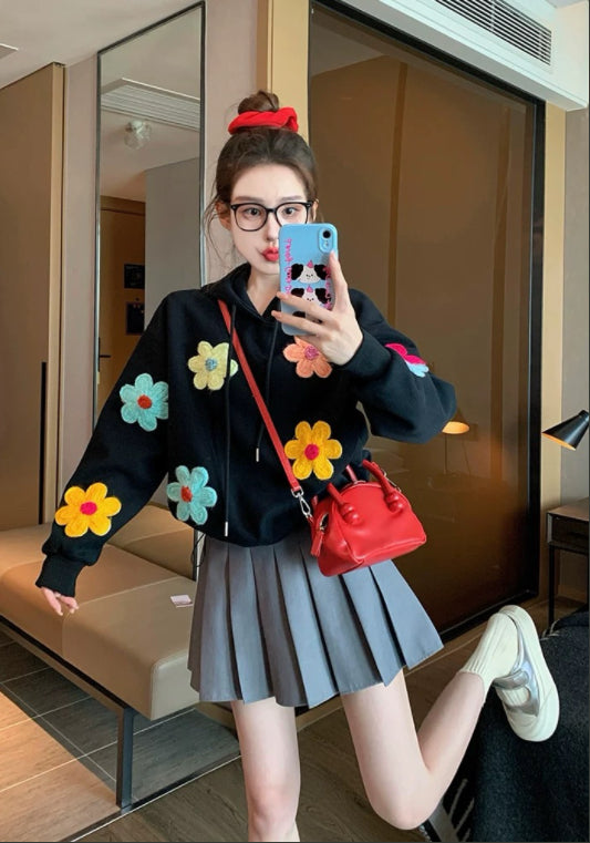 彩色花連帽衛衣