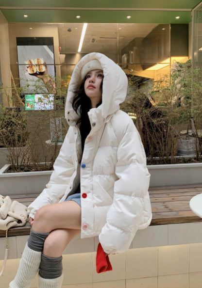 彩色扣連帽羽絨外套
