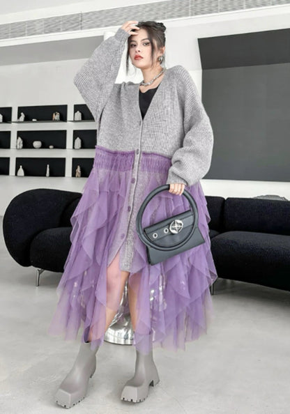 網紗拼接針織裙