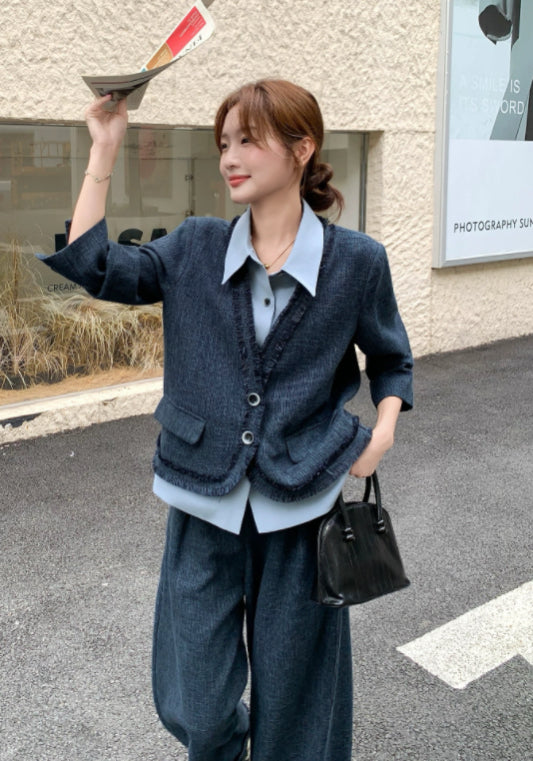 深藍假兩件套裝