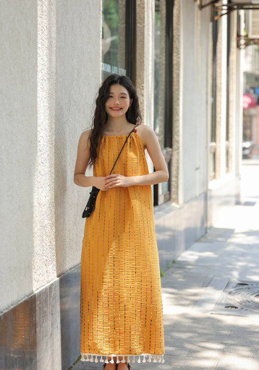 Yellow tassel suspender dress