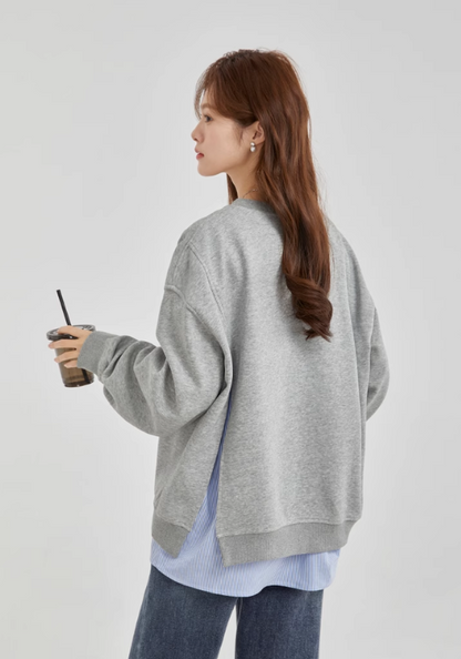 Fake two piece high slit sweatshirt