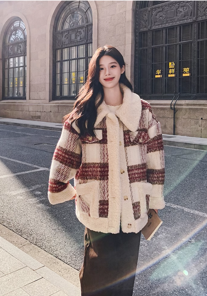 red striped wool coat