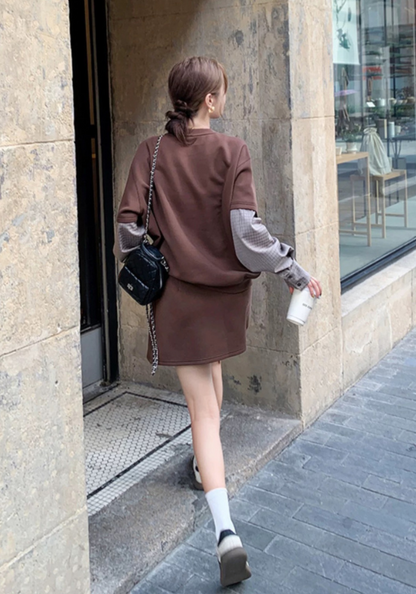Brown patch sleeve sweatshirt suit