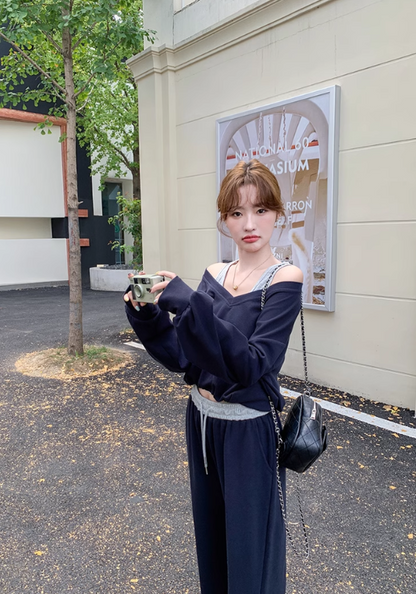 Fake two piece off shoulder suit